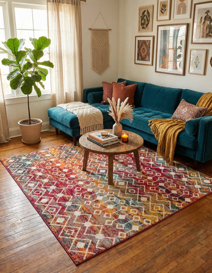 Detail image of  7' 10 x 7' 10 Moroccan Trellis Square Rug