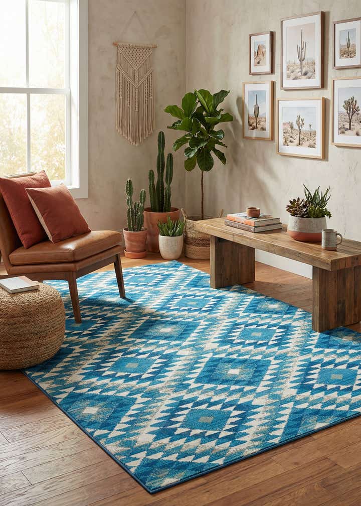 5' 3 x 8' Easy-Clean Southwestern Indoor / Outdoor Rug