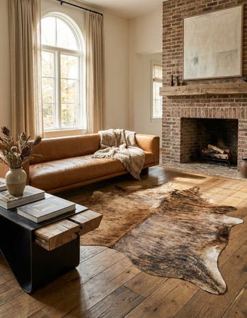 6' 5 x 6' 11 Cowhide Leather Square Rug