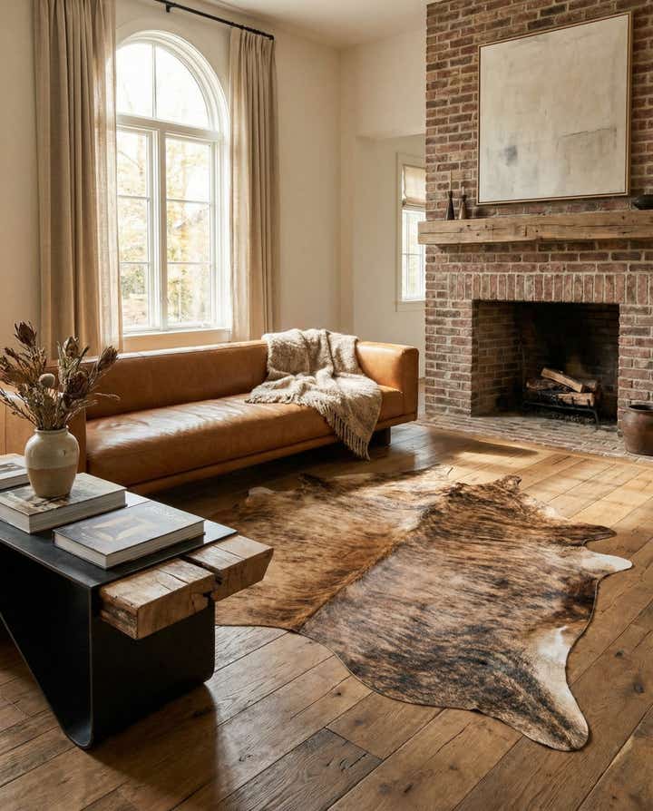 6' 5 x 6' 11 Cowhide Leather Square Rug