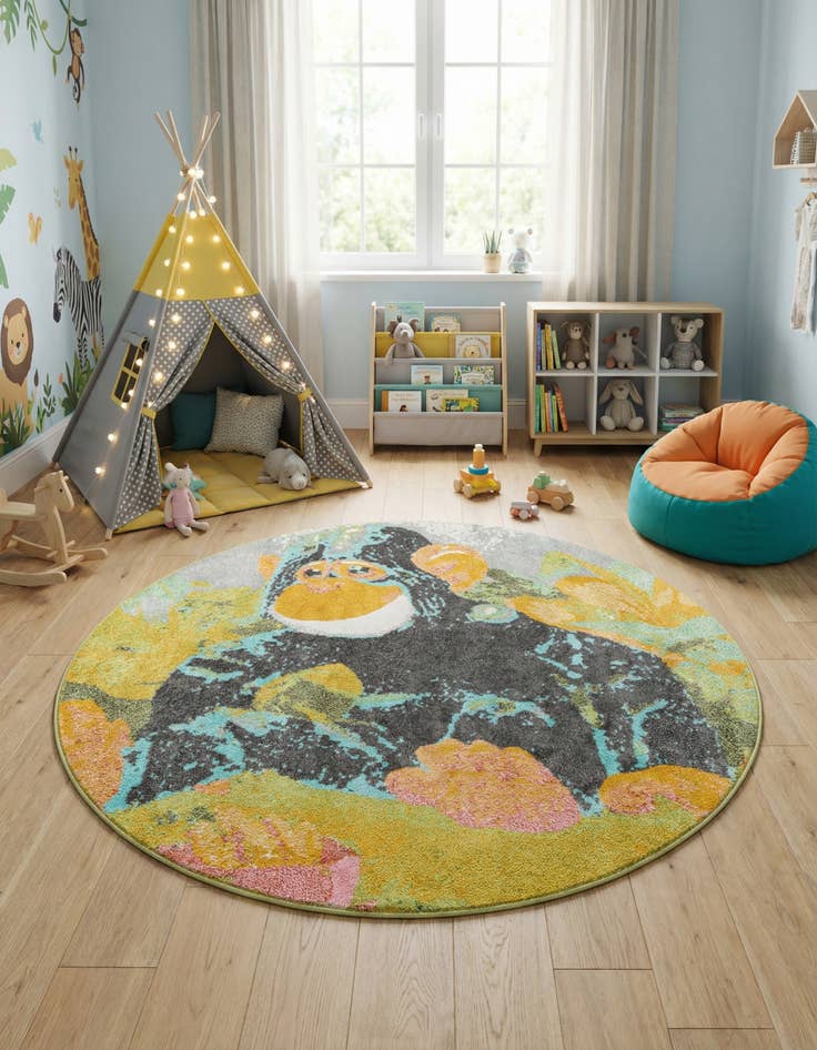 Detail image of 5' 1 x 5' 1 Gorilla Whimsy Kids Round Rug