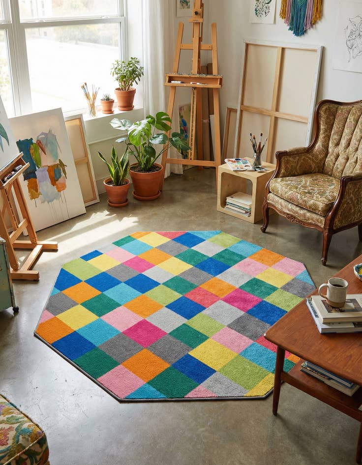 Detail image of  5' 3 x 5' 3 Azalea Octagon Rug