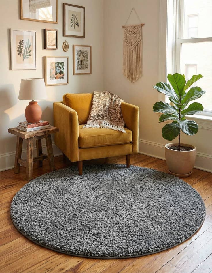 Detail image of  4' x 4' Soft Solid Shag Round Rug