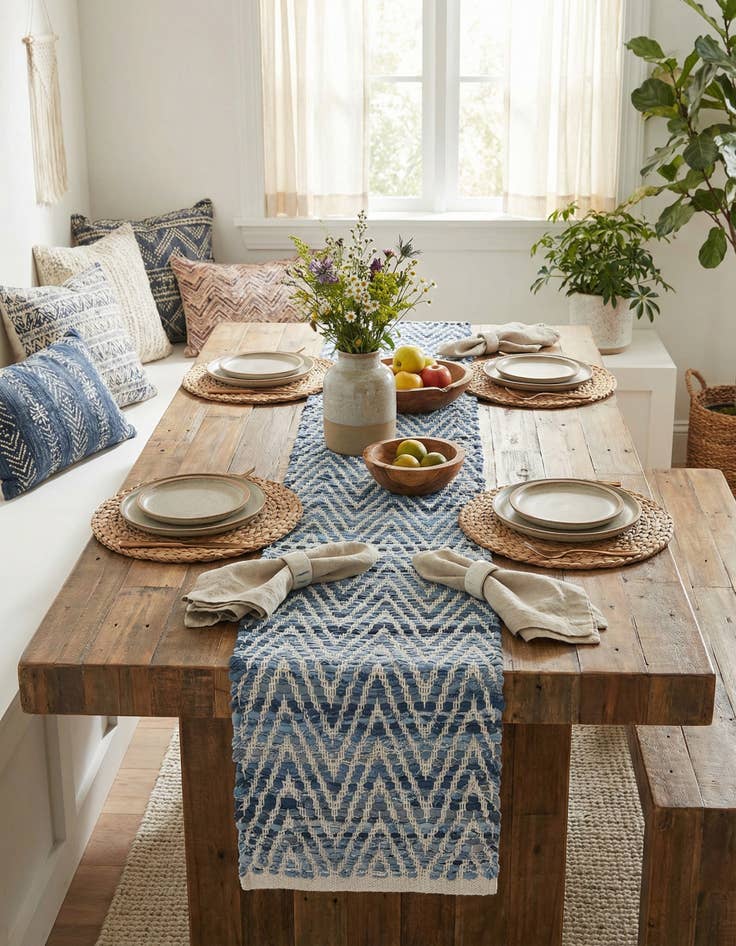 Detail image of 1' 2 x 6' 1  Hand Woven Chindi Chevron Table Runner Rug