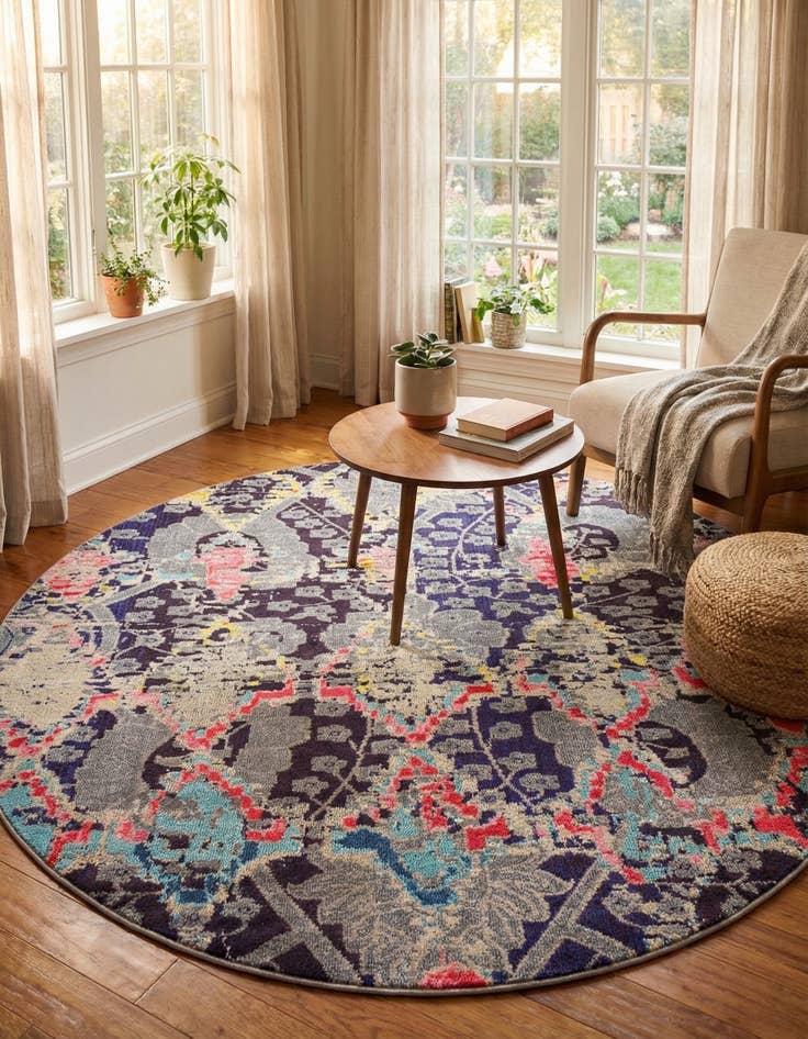 Detail image of 8' x 8'  Washable Santa Fe Round Rug