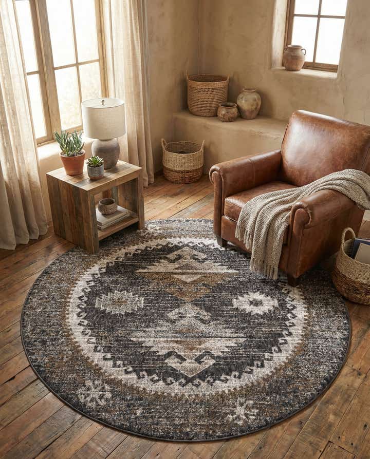 5' 3 x 5' 3 Eco Southwestern Round Rug