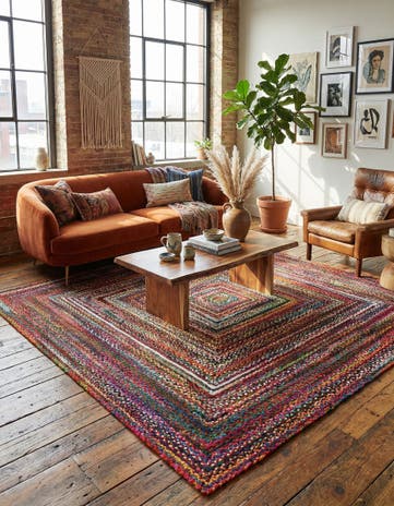 10' x 10' Handmade Braided Chindi Square Rug