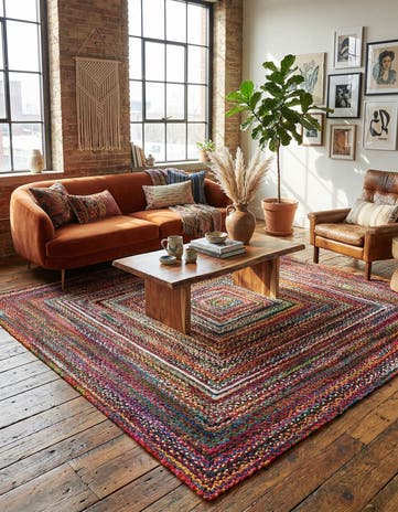 10' x 10' Handmade Braided Chindi Square Rug