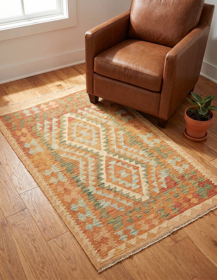 Detail image of 2' 10 x 4' 5 Hand Woven Kilim Waziri Wool Rug
