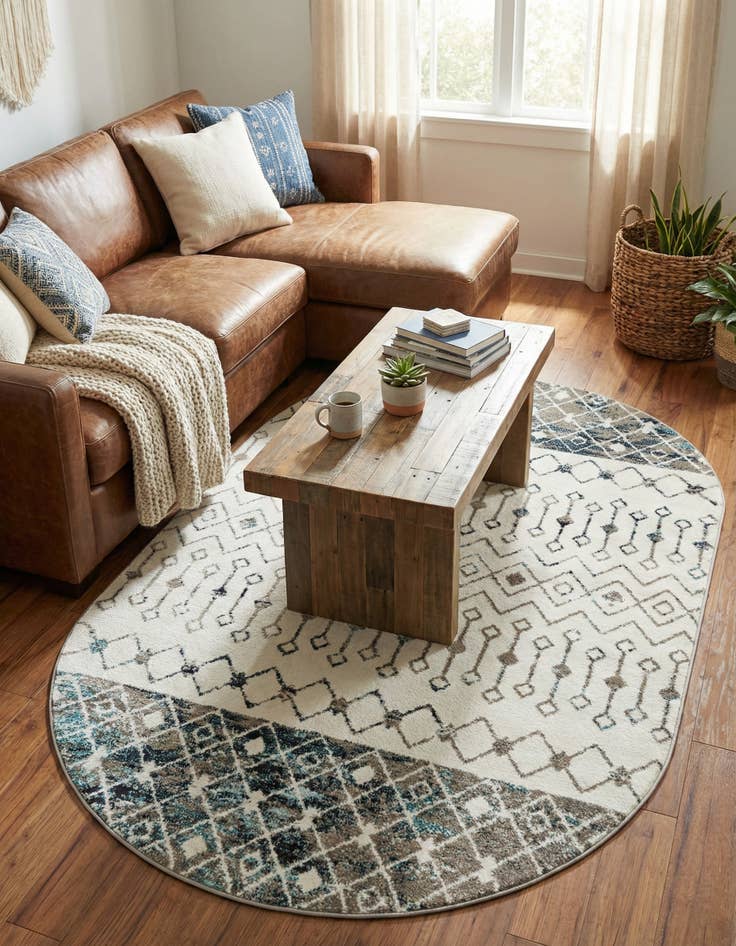 Detail image of 5' 3 x 8' Moroccan Trellis Oval Rug