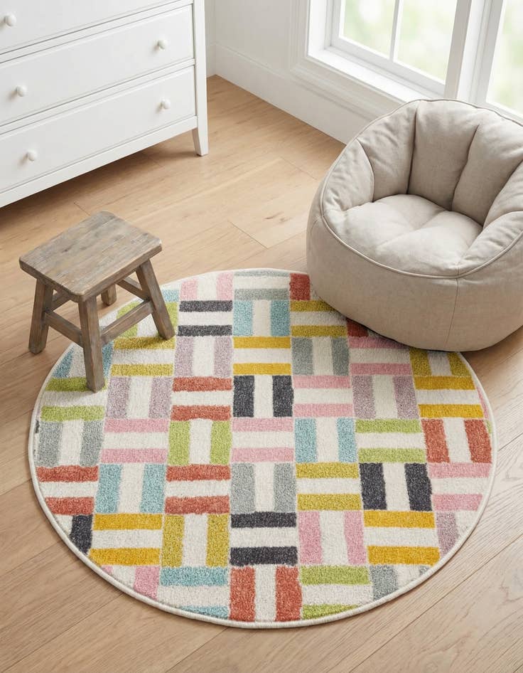 Detail image of 3' 3 x 3' 3 Checkered Whimsy Kids Round Rug