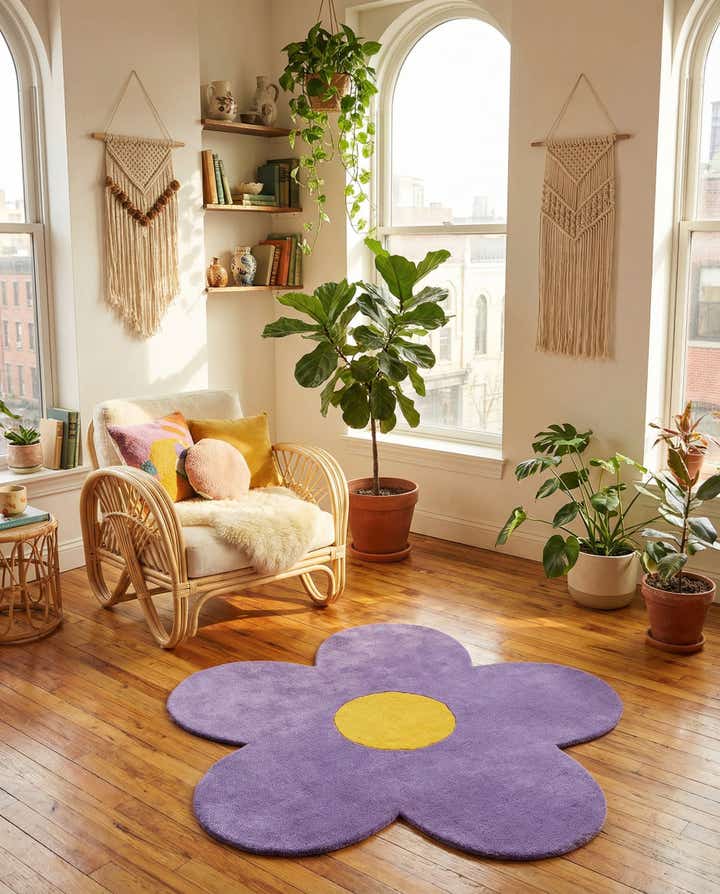 5' 1 x 5' 1 Happy Rugs Funky Flower Wool Round