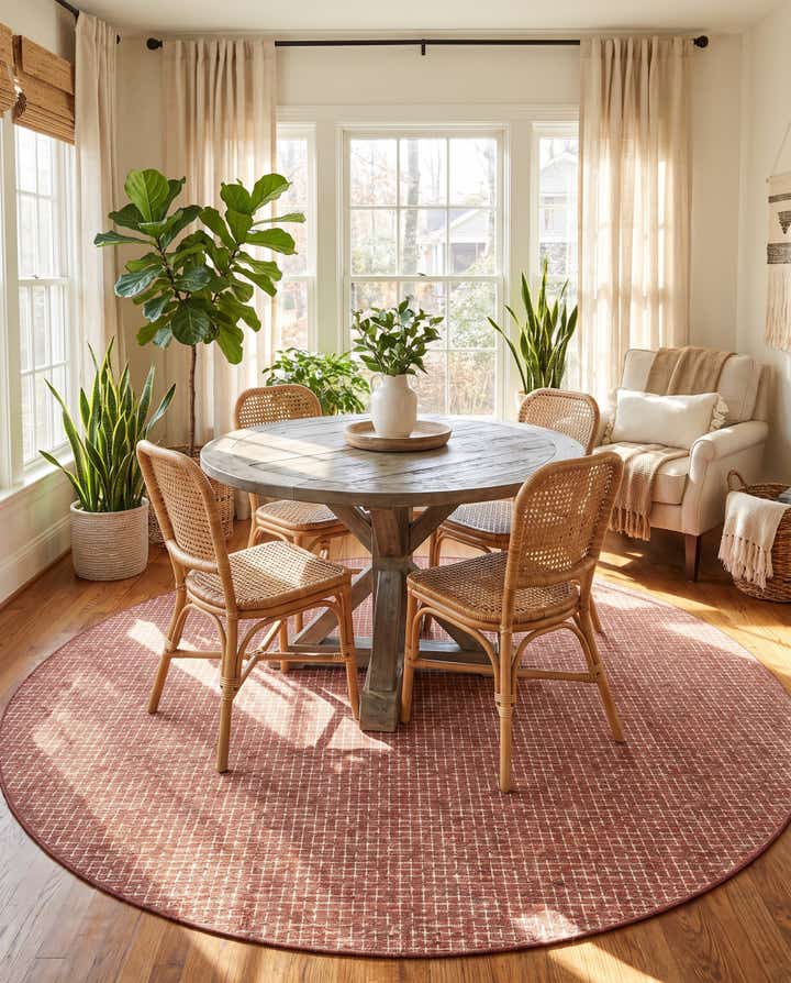 7' 10 x 7' 10 Easy-Clean Checkered Indoor / Outdoor Round Rug