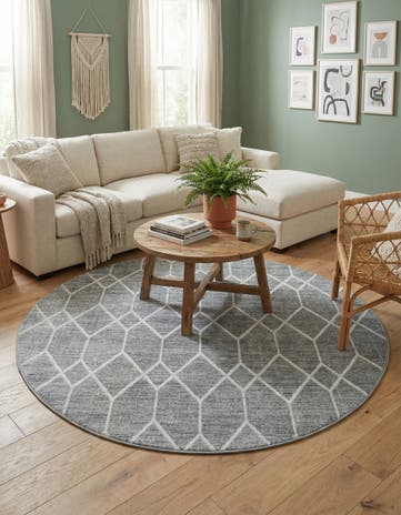 Gray Lattice Trellis Round Rug