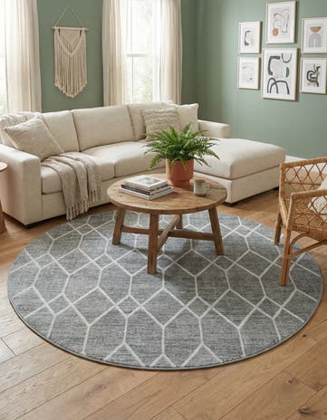 Gray Lattice Trellis Round Rug