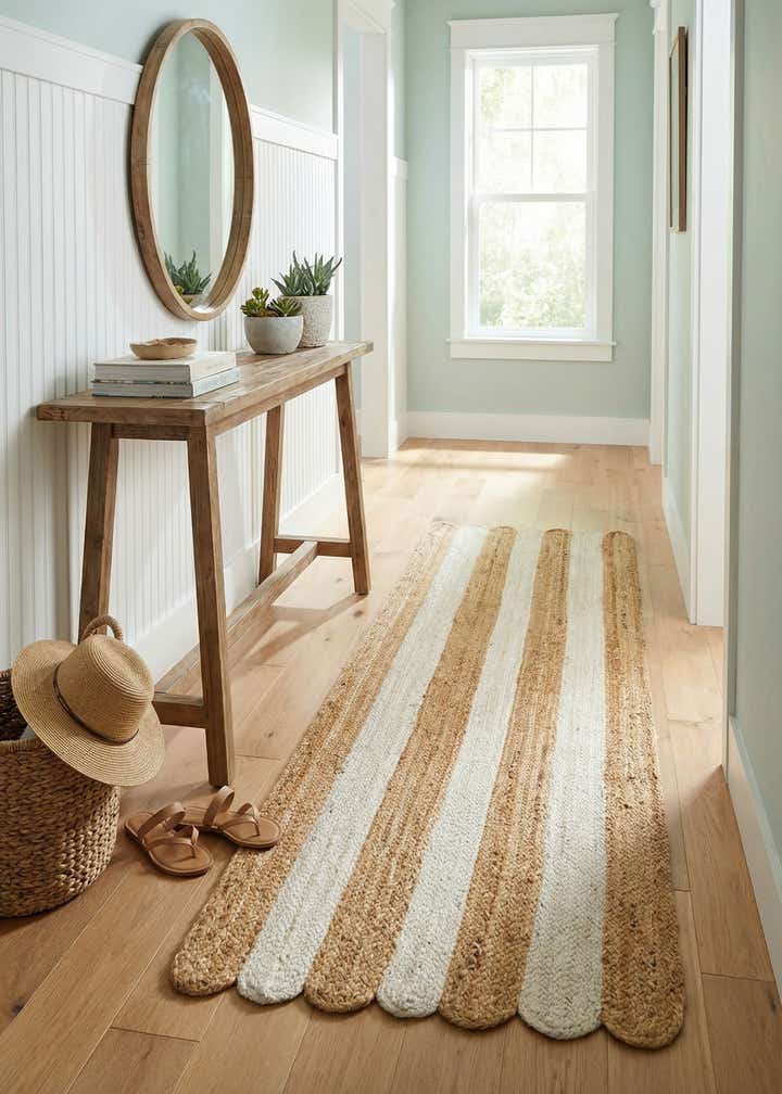 2' x 6' 1 Handmade Scallop Braided Jute Runner Rug