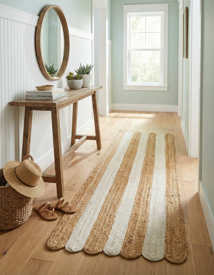 Detail image of 2' x 6' 1 Handmade Scallop Braided Jute Runner Rug