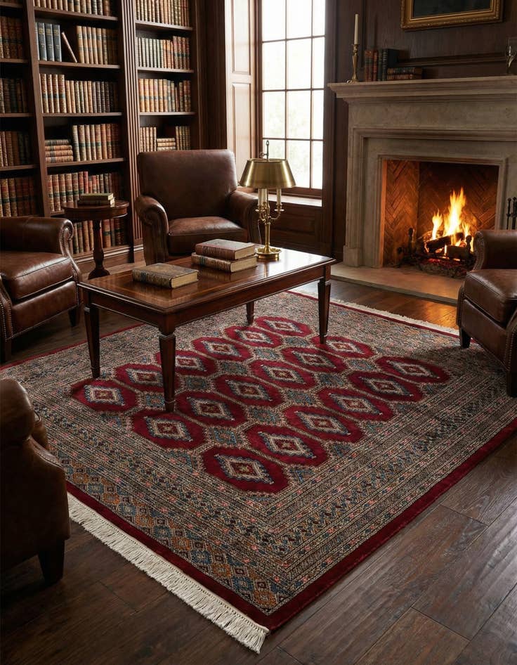 Detail image of 6' x 6' 2 Hand Knotted Bokhara Oriental Wool Square Rug