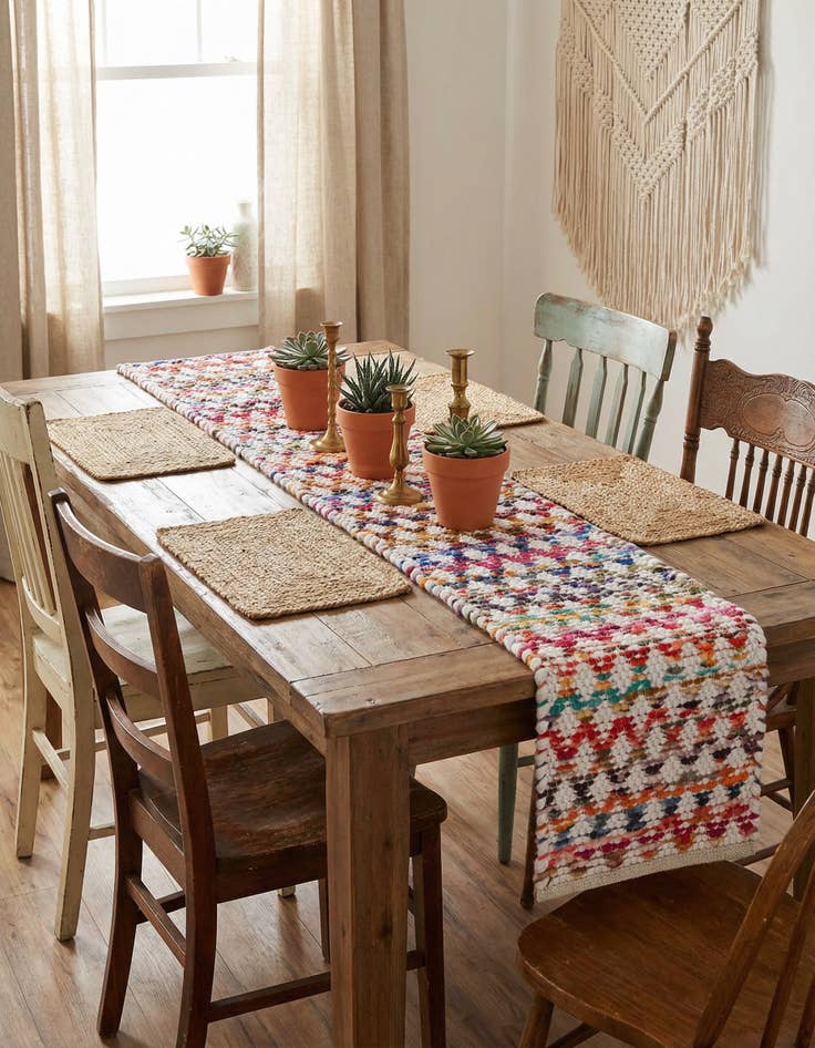 Detail image of 1' 2 x 8' Hand Woven Braided Chindi Table Runner Rug
