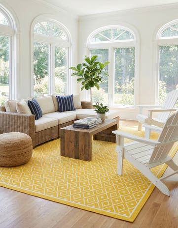 Yellow Easy-Clean Lattice Indoor / Outdoor Rug