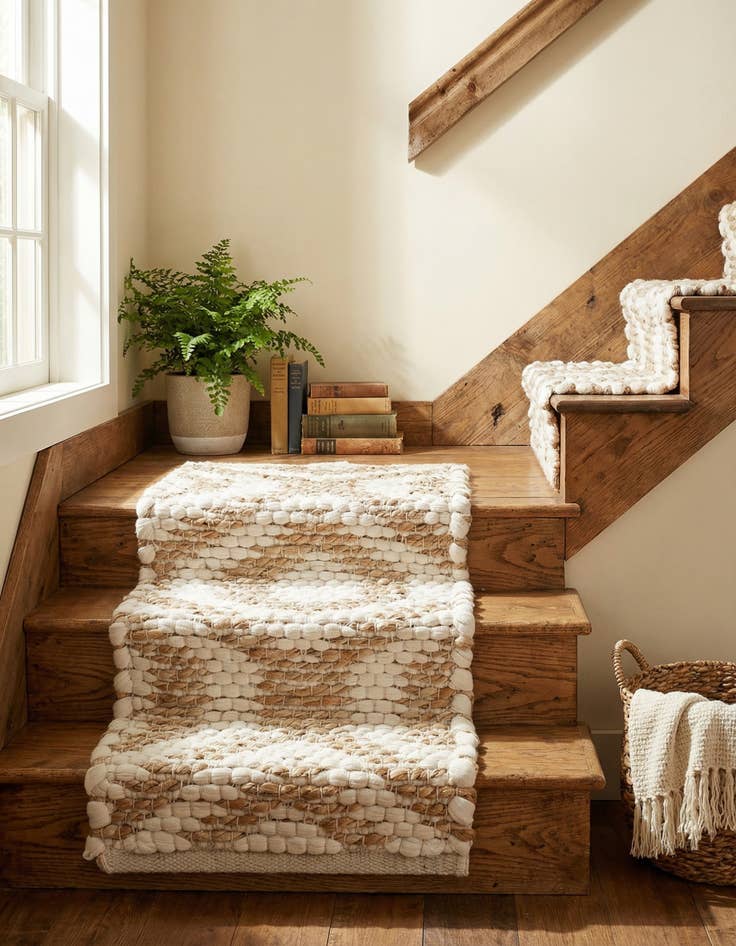 Detail image of 0' 9 x 2' 6  Hand Woven Chindi Jute Stair Rug