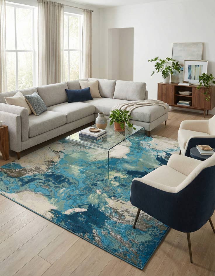 Detail image of 7' 10 x 7' 10  Washable Modern Indoor / Outdoor Square Rug