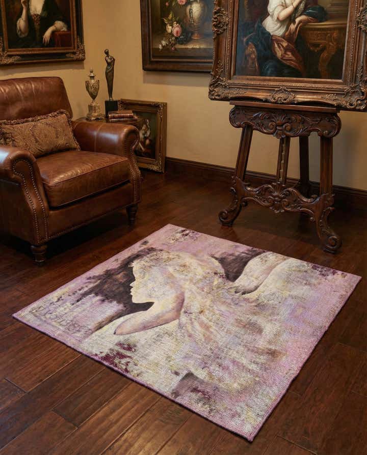 3' 4 x 3' 8 Hand Knotted Ultra Vintage Persian Wool Square Rug