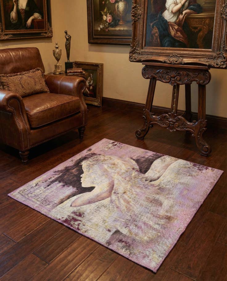 Detail image of 3' 4 x 3' 8 Hand Knotted Ultra Vintage Persian Wool Square Rug