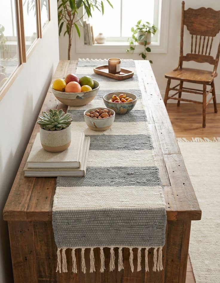 Detail image of 1' 2 x 6' 1  Hand Woven Chindi Rag Table Runner Rug