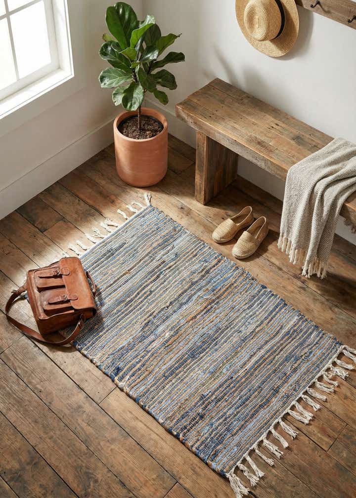 2' x 3' 1 Hand Woven Chindi Jute Rug