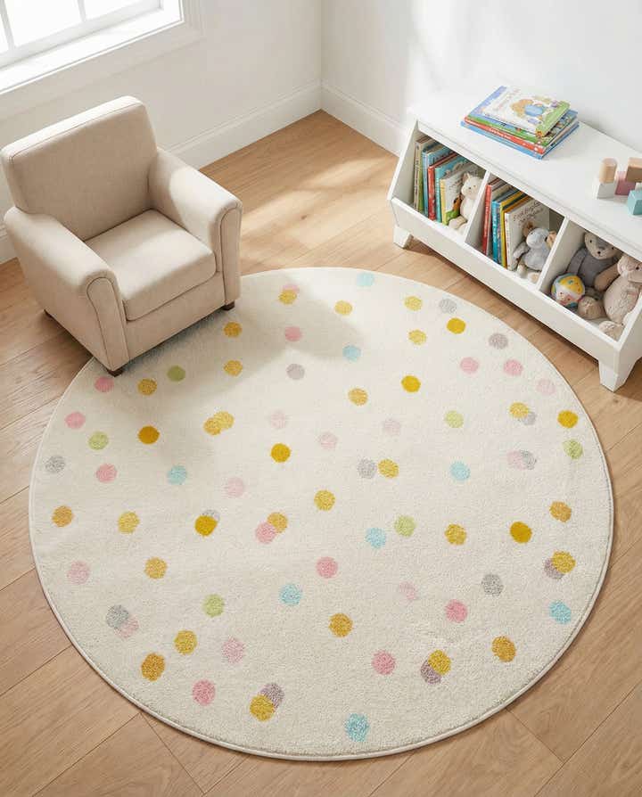 5' 3 x 5' 3 Polka Dot Whimsy Kids Round Rug