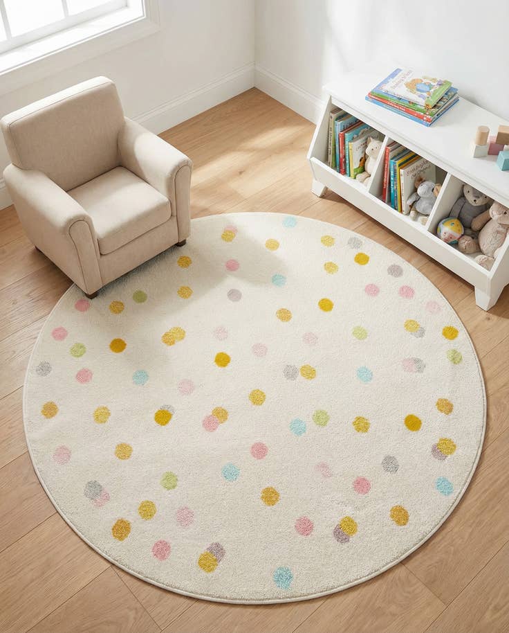 Detail image of 5' 3 x 5' 3 Polka Dot Whimsy Kids Round Rug