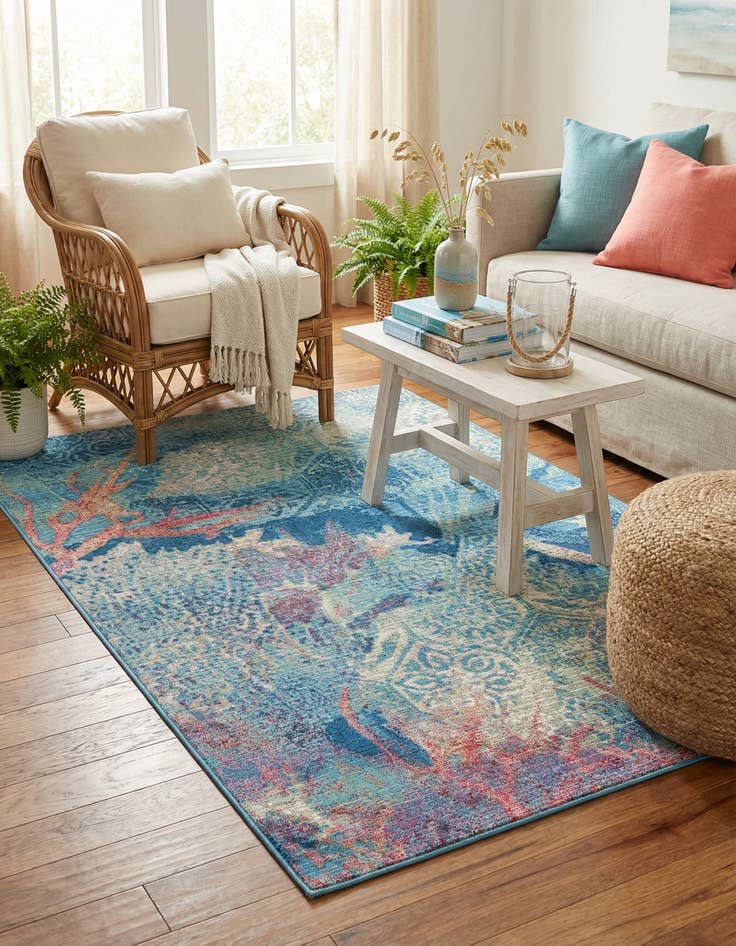 Detail image of 3' 3 x 5' 3 Washable Coastal Indoor / Outdoor Rug