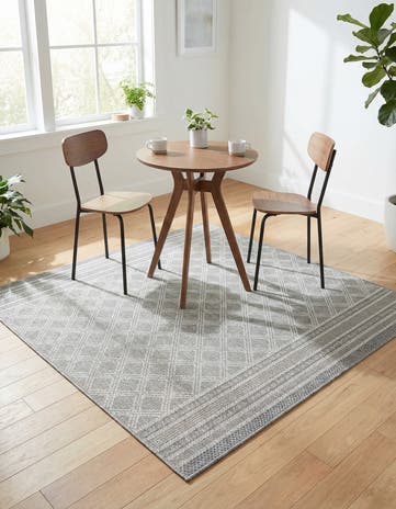 Gray Easy-Clean Lattice Indoor / Outdoor Square Rug
