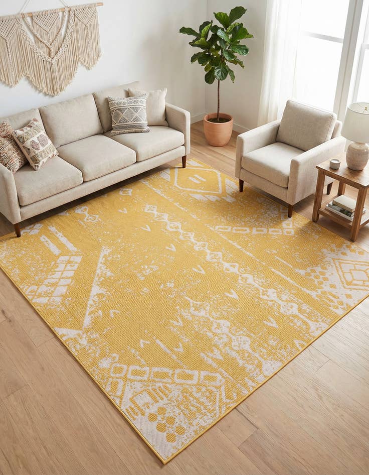 Detail image of 7' x 7' Washable Bohemian Indoor / Outdoor Square Rug