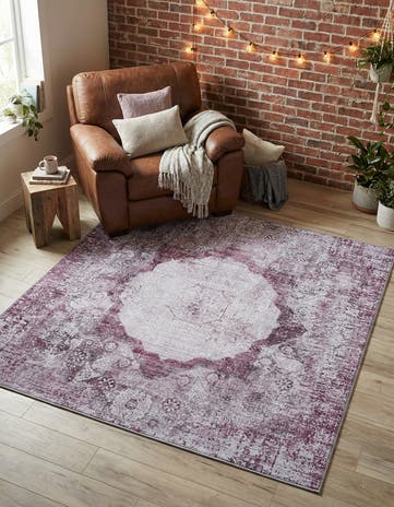 Pink Ivory Washable Yara Square Rug
