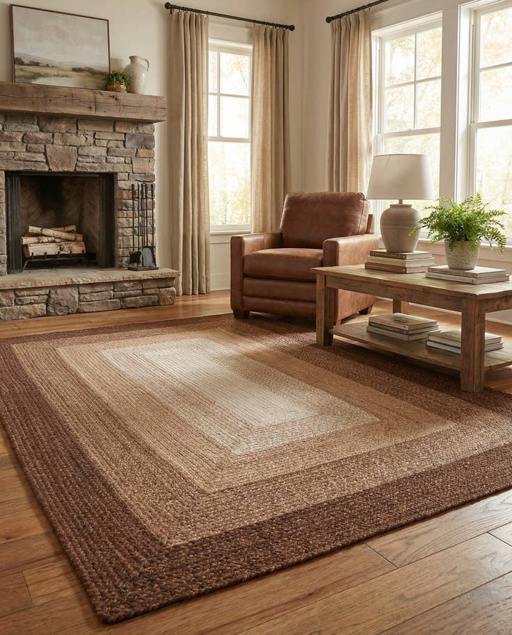 Detail image of 5' 1 x 8' Hand Braided Wool Rug