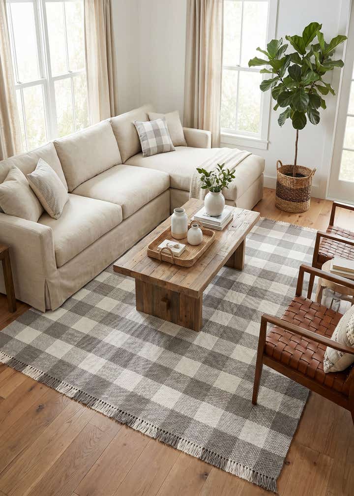 7' 10 x 10' Easy-Clean Eco Plaid Washable Indoor / Outdoor Rug