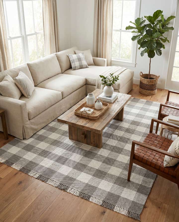 7' 10 x 10' Easy-Clean Eco Plaid Washable Indoor / Outdoor Rug