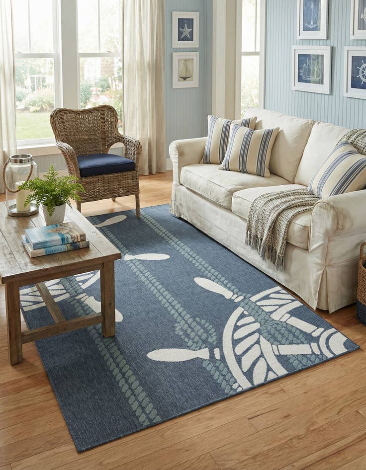 Detail image of 5' 3 x 8'  Washable Coastal Indoor / Outdoor Rug