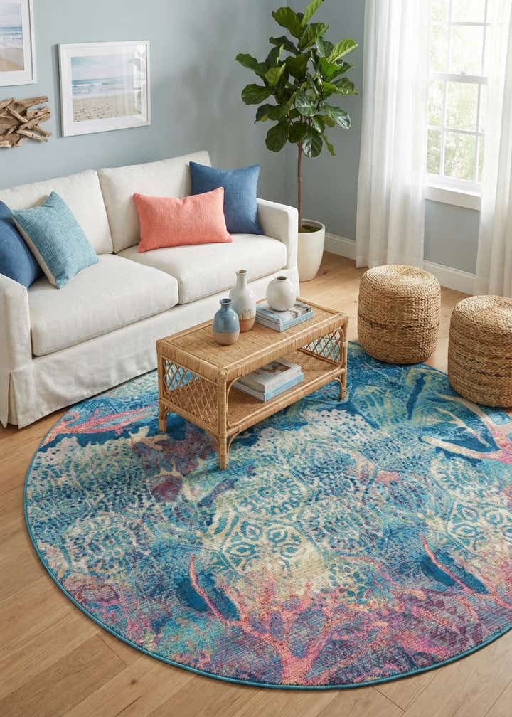 7' 10 x 7' 10 Easy-Clean Coastal Indoor / Outdoor Round Rug
