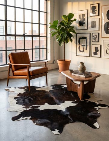 5' x 5' 2 Cowhide Leather Square Rug