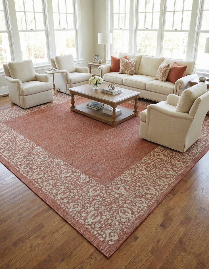 Detail image of 13' x 13' Easy-Clean Border Indoor / Outdoor Square Rug