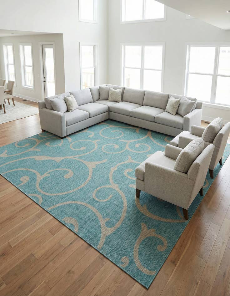 Detail image of 13' x 13'  Washable Botanical Indoor / Outdoor Square Rug