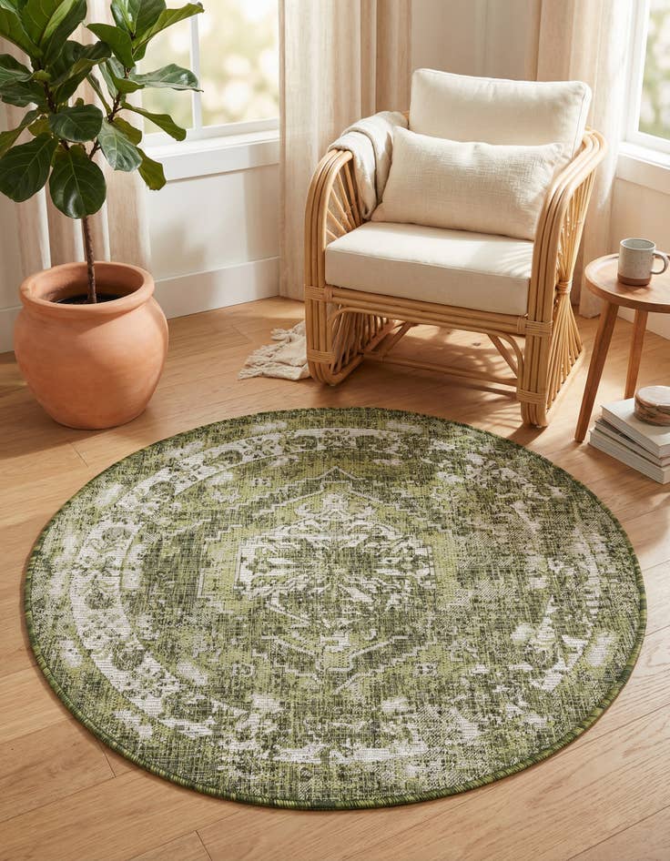 Detail image of 4' x 4' Easy-Clean Traditional Indoor / Outdoor Round Rug