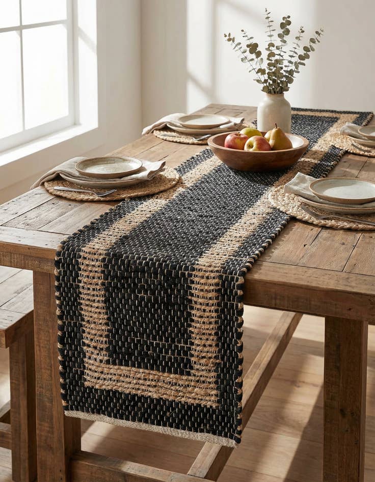 Detail image of  1' 2 x 4' 1  Hand Woven Chindi Jute Table Runner Rug