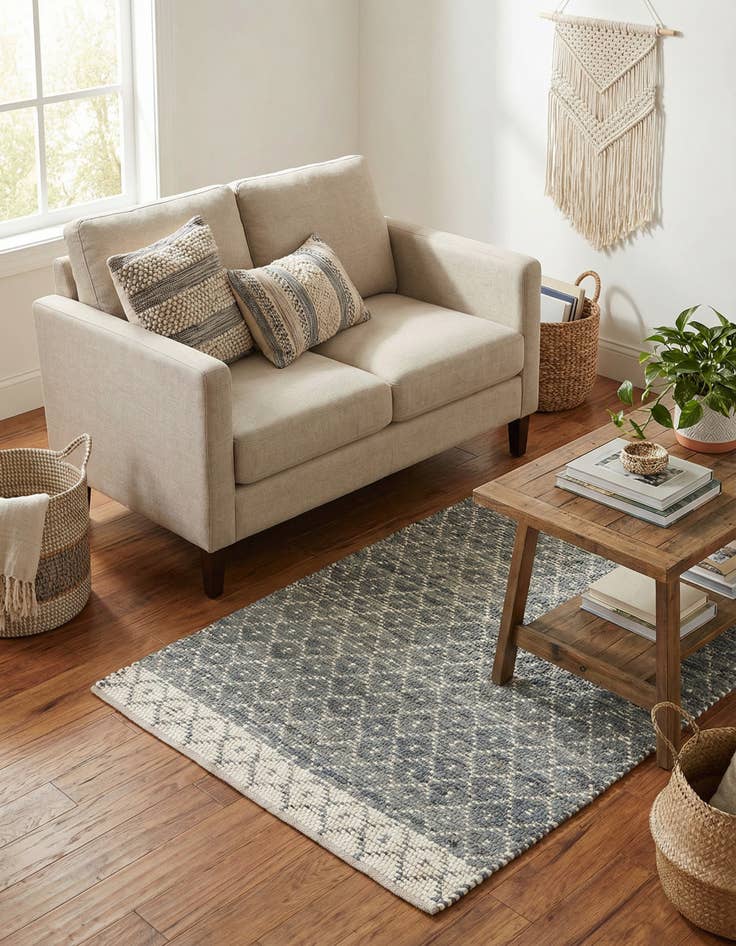 Detail image of  4' 1 x 6' 1  Hand Woven Chindi Trellis Rug