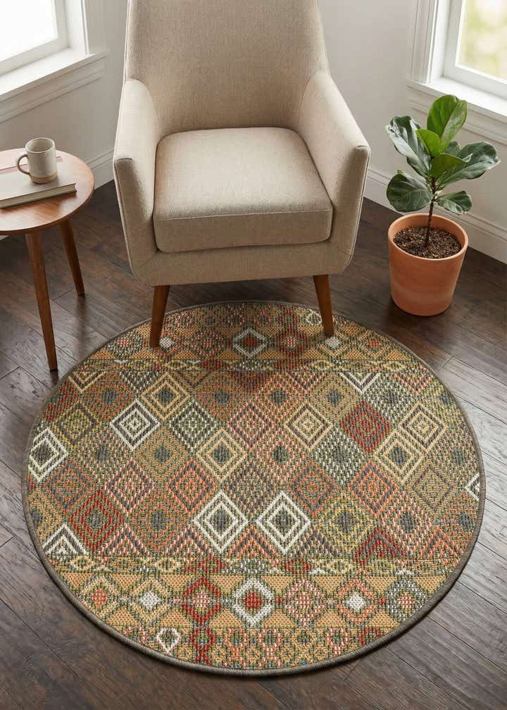 3' 3 x 3' 3 Easy-Clean Baja Indoor / Outdoor Round Rug