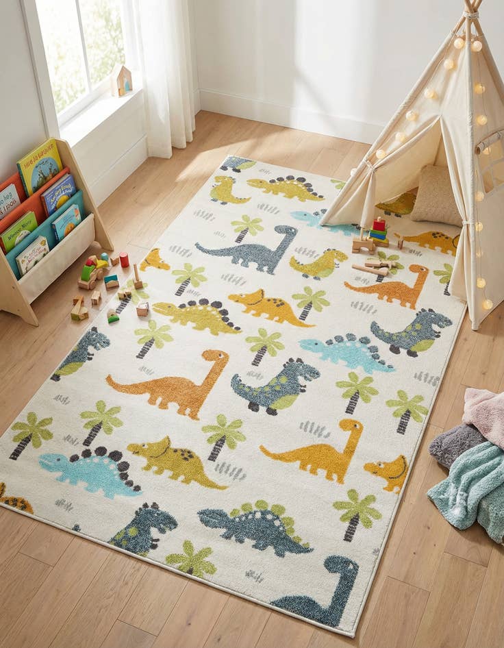 Detail image of 5' 3 x 8' Dinosaur Whimsy Kids Rug