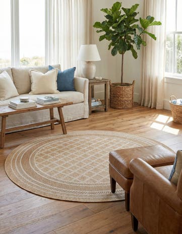 Natural Easy-Clean Lattice Indoor / Outdoor Round Rug